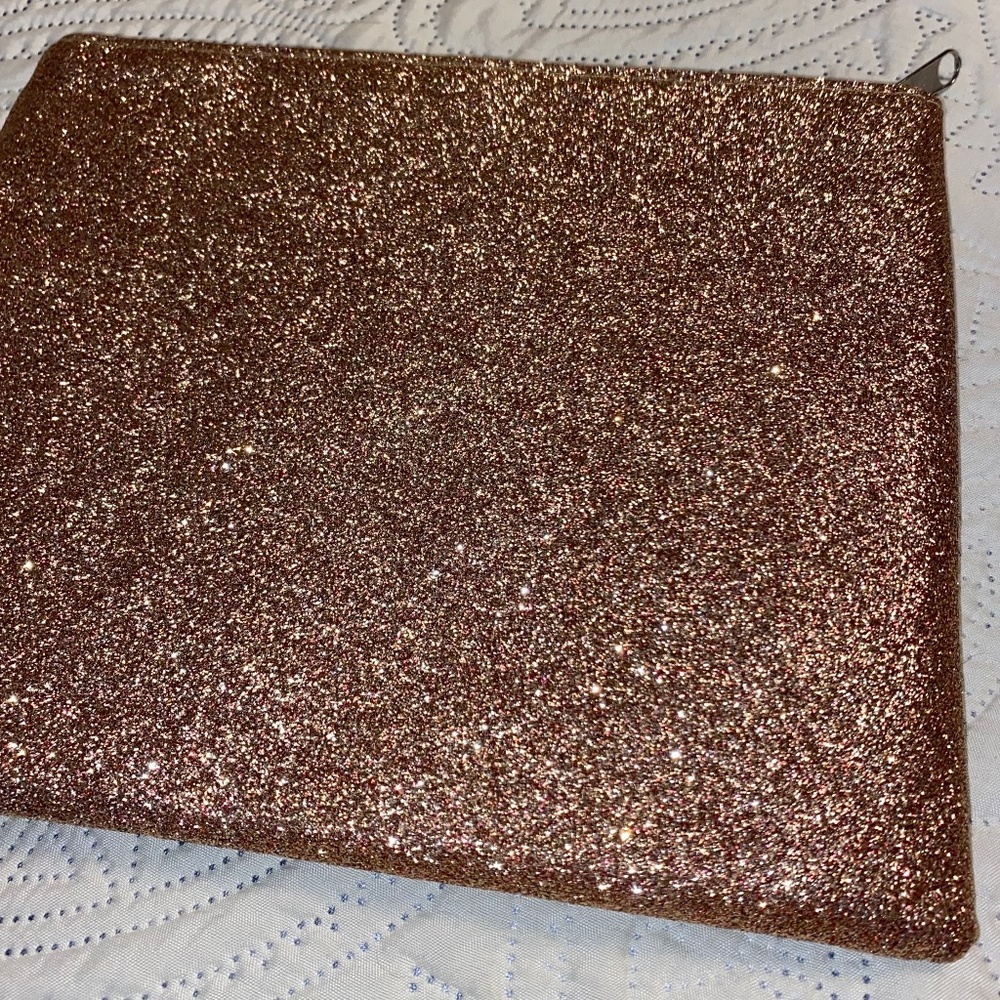 NWOT Glittery Rose Gold Makeup Bag